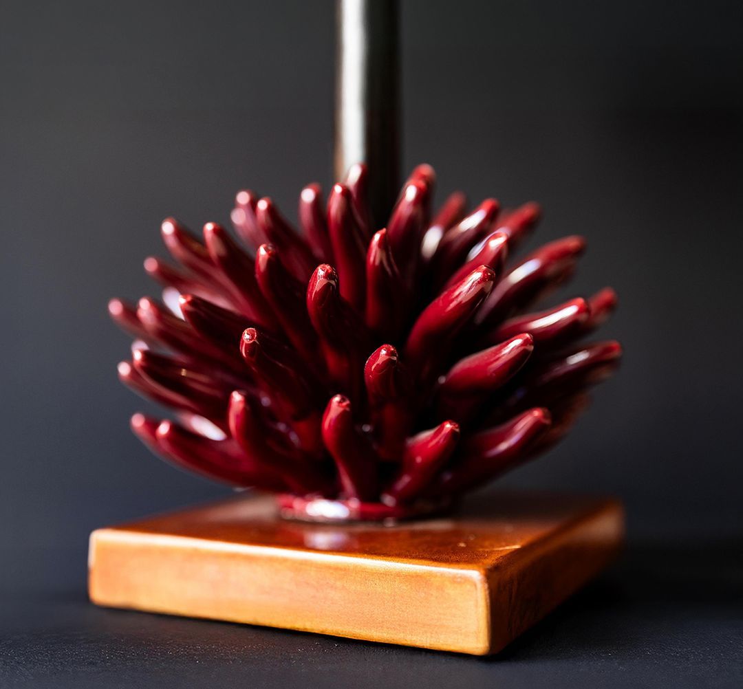 Sea anemone table lamp base in ceramic purple