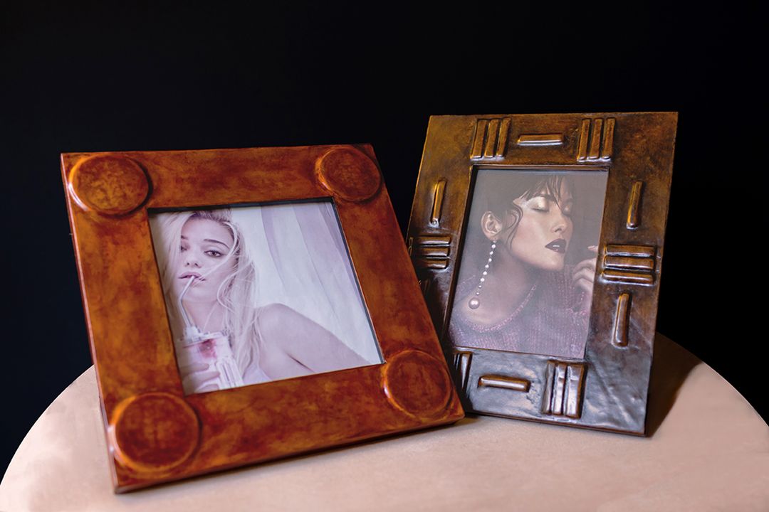 Leather and shellac photo frames